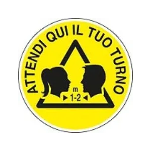 SELF-ADHESIVE LABEL DIAM.CM.20 ('ATTENDI QUI IL TUO TURNO') YELLOW
