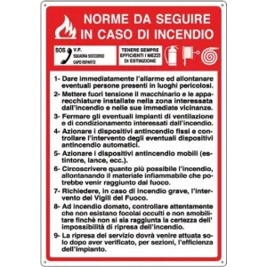 ALUMINIUM SIGN 50X35 'NORME DA ESEG. IN CASO D'INCENDIO'