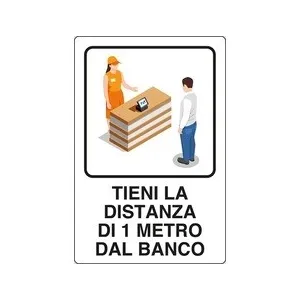 ALUMINIUM SIGN CM 30X20 'COVID-19 TIENI LA DISTANZA'