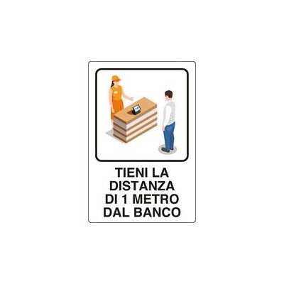 CARTELLO ALLUMINIO CM 30X20 COVID-19 TIENI LA DISTANZA