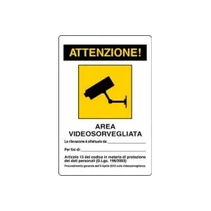 ALUMINIUM SIGN CM 30X20 'AREA VIDEOSORVEGLIATA'