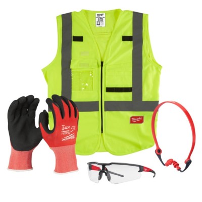 SAFETY KIT 2.0 MILWAUKEE GUANTI+OCCHIALE+TAPPI+GILET A.V.