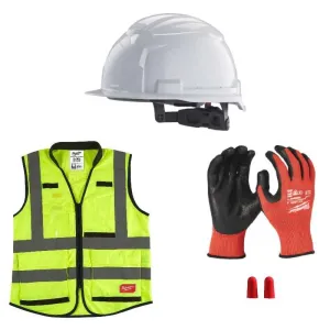 MILWAUKEE SAFETY BOLT GLOVES+HELMET+EAR PLUGS+HI-VIS VEST