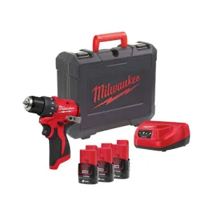 MILWAUKEE 12V COMPACT DRILL DRIVER + 3 BATTERIES 2AH