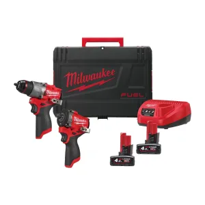 MILWAUKEE 12V PERCUSSION DRILL + IMPACT DRIVER INS. KIT 2 BATTERIES