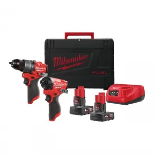 MILW. 12V PERCUSSION DRILL + 1/4" IMPACT DRIVER KIT 2 BATTERIES 4AH