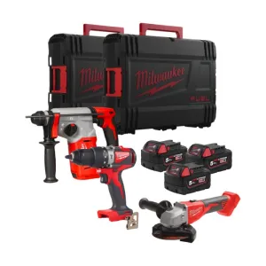 MILW. 18V DRILL + ANGLE GRINDER + ROTARY HAMMER KIT + BAT