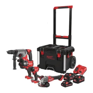 MILWAUKEE FUEL 18V DRILL + ROTARY HAMMER + ANGLE GRINDER + DRIVER KIT + 3 BATTERIES