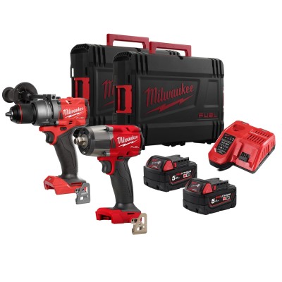 KIT 18V MILW. FUEL TRAPANO + AVVITATORE 1/2 + 2 BATT 5 AH