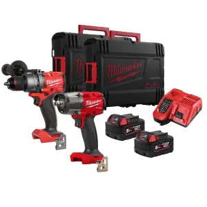 MILW. FUEL 18V DRILL + 1/2 DRIVER KIT + 2 BATTERIES 5 AH