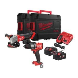 MILW. FUEL 18V DRILL + ANGLE GRINDER KIT + 2 BATTERIES 5 AH