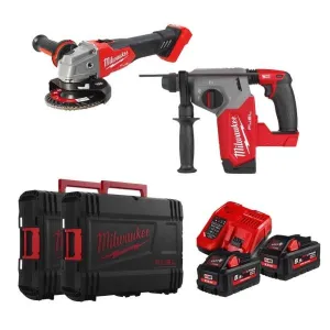 MILW. FUEL 18V ROTARY HAMMER + 125 ANGLE GRINDER KIT + 2 BATTERIES 5,5 AH
