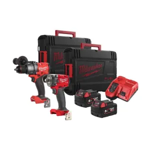 MILW. FUEL 18V DRILL + 1/2 IMPACT DRIVER COMP KIT + 2 BATTERIES 5 AH