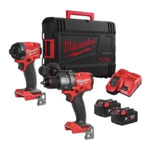 MILW. FUEL 18V DRILL + 1/4 IMPACT DRIVER KIT + 2 BATTERIES 5 AH