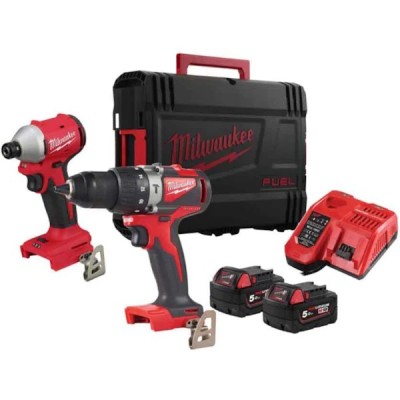 KIT 18V MILWAUKEE TRAPANO + AVVITATORE IMP 1/4 2 BATT 5 AH
