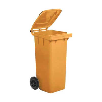 BIDONE CONTENITORE LT.120 PORTARIFIUTI 2 RUOTE GIALLO
