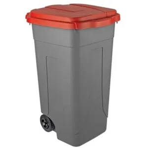 WHEELED BIN 80L GREY RED LID