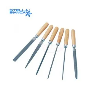 STELLA BIANCA SET OF 6 NEEDLE FILES — 160MM, CUT 2 (SEMI-SMOOTH), 6 SHAPES