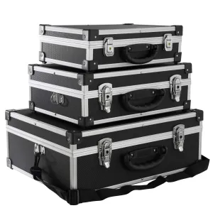 SET OF 3 ALUMINIUM CASES WITH ABS CORNERS AND SHOULDER STRAP