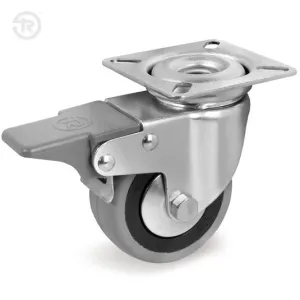 TELLURE ROTA RUBBER SWIVEL PLATE CASTOR WITH BRAKE — D.50X20 / D.60X24MM