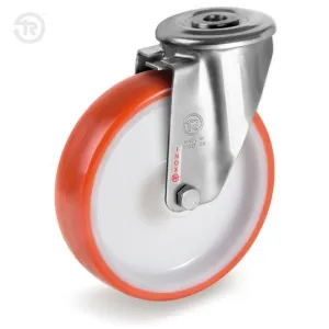 TELLURE ROTA RUBBER CASTOR, STAINLESS STEEL DRILLED BRACKET — D.80 / D.100 / D.125MM