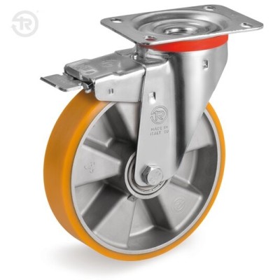 RUOTA POLIURETANO+ALLUMINIO SUPPORTO GIREVOLE CON FRENO TELLURE ROTA — D.80-D.200MM