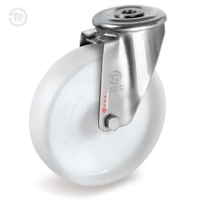 RUOTA NYLON D.125 SUPPORTO INOX GIREVOLE FORO PASSANTE TELLURE ROTA