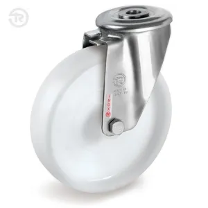 TELLURE ROTA NYLON SWIVEL CASTOR, STAINLESS STEEL BRACKET, THROUGH HOLE, D.125