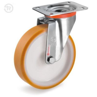 RUOTA POLIURETANO SUPPORTO INOX GIREVOLE TELLURE ROTA — 6 MISURE, DA D.80 A D.200MM