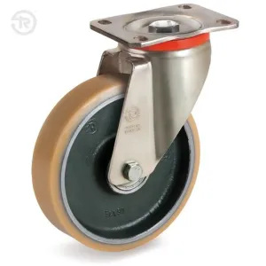 TELLURE ROTA POLYURETHANE/VULKOLAN SWIVEL CASTOR, CAST IRON HUB — D.80 / D.100MM
