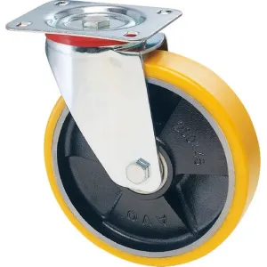 TELLURE ROTA POLYURETHANE SWIVEL CASTOR WITH BRAKE, CAST IRON HUB, D.80