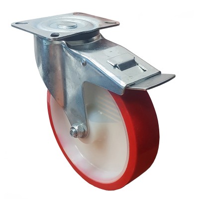 RUOTA NYLON+POLIURETANO PIASTRA GIREVOLE D.50MM CON FRENO