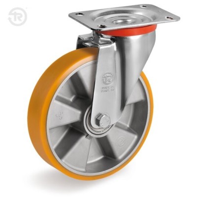 RUOTA POLIURETANO NUCLEO ALLUMINIO PIASTRA GIREVOLE TELLURE ROTA — 5 MISURE, DA D.80 A D.200MM