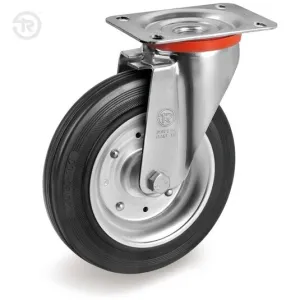 TELLURE ROTA RUBBER SWIVEL PLATE CASTOR — 8 SIZES, FROM D.80 TO D.280MM
