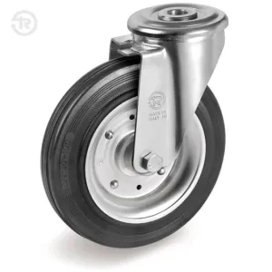 TELLURE ROTA RUBBER SWIVEL PLATE CASTOR, DRILLED — 9 SIZES, FROM D.80 TO D.200MM