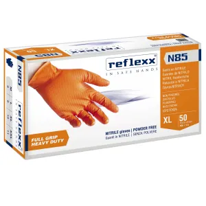 REFLEXX N85 ORANGE NITRILE GLOVES 50 PIECES SIZE XL