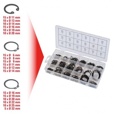 ASSORTIMENTO 225 ANELLI ELASTICI ESTERNO/INTERNO 6-32