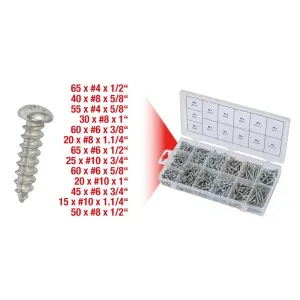 ASSORTMENT OF 550 SELF-TAPPING SCREWS ROUND HEAD 4-10