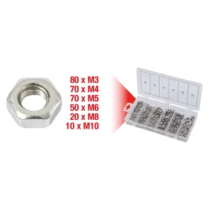 ASSORTMENT OF 300 STAINLESS STEEL MEDIUM NUTS M3-10