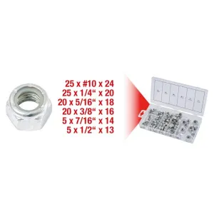 ASSORTMENT OF 100 UNC SELF-LOCKING NUTS 10X24-1/2