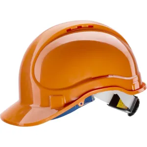 ORANGE ABS HELMET WITH CHIN STRAP ITEM E1