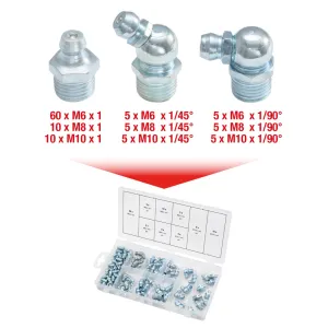ASSORTMENT OF 110 THREADED GREASE NIPPLES 6-10 STRAIGHT 45° 90°