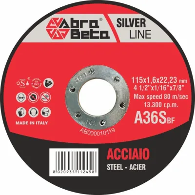 DISCO DA TAGLIO ABRA BETA LINEA SILVER A36R PER ACCIAIO PER SMERIGLIATRICE ANGOLARE - DISPONIBILE NEI DIAMETRI 115 E 230 MM