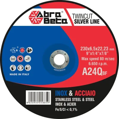 DISCO DA TAGLIO ABRA BETA LINEA SILVER A24Q PER INOX E ACCIAIO PER SMERIGLIATRICE ANGOLARE - DISPONIBILE NEI DIAMETRI 125 MM