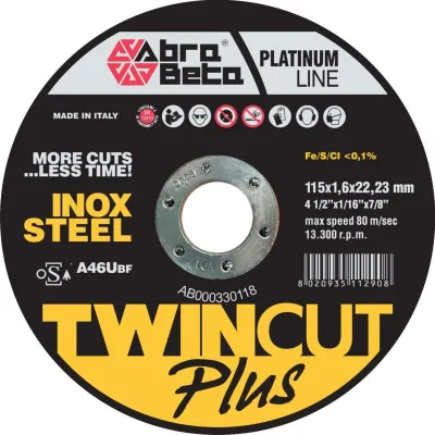 DISCO DA TAGLIO ABRA BETA LINEA PER INOX E ACCIAIO PER SMERIGLIATRICE ANGOLARE - DISPONIBILE NEI DIAMETRI 115, 125 E 230 MM