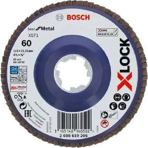BOSCH FLAP DISC FOR GRINDING AND FINISHING METAL SURFACES - AVAILABLE IN DIAMETERS 115 MM AND GRIT 40 AND 60