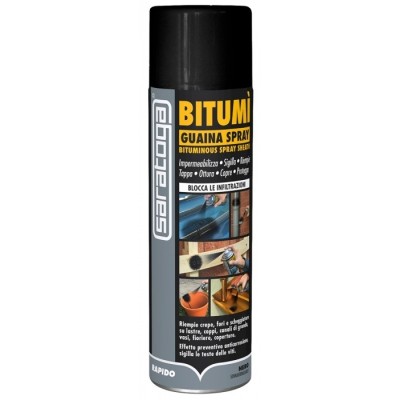 BITUMI' GUAINA SPRAY BOMBOLETTA 500 ML NERO SARATOGA PER VERNICIATURA RAPIDA E PROTEZIONE SUPERFICI