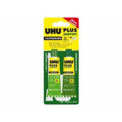ADESIVO UHU PLUS 2X15 ML BLISTER BICOMPONENTE EPOSSIDICA PER INCOLLAGGIO MATERIALI