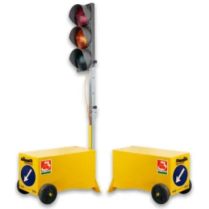 PAIR OF ECO-LED MOBILE TRAFFIC LIGHTS WITH CONTROL UNITS WITHOUT BATTERIES