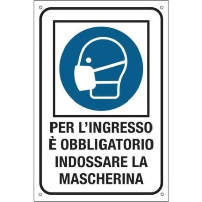 CARTELLO ALLUMINIO CM 30X20 E' OBBLIG. INDOSS. LA MASCHERINA